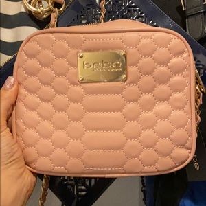 Brand new with tag BEBE purse pink long gold strap